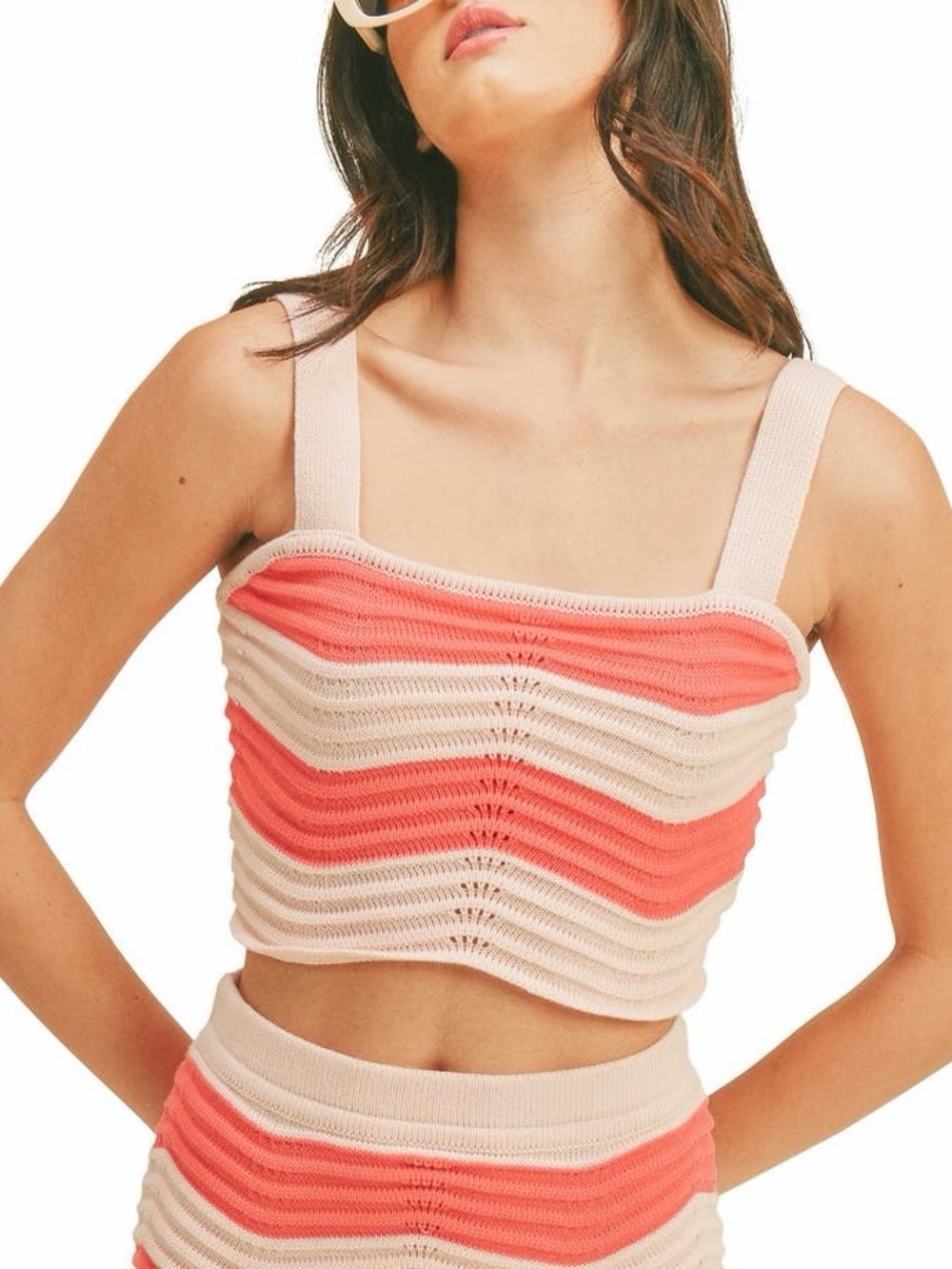 Lush Knit Sleeveless Light Hot Pink Chevron Zig Zag Crop Top Tank Sweater Small